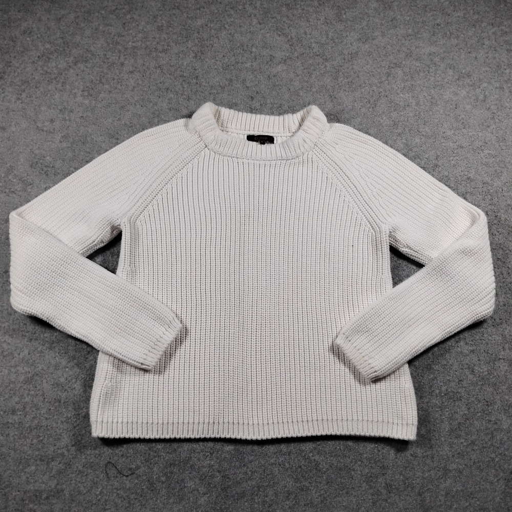 Quince Women's Ivory 100% Organic Cotton Fisherman Crew Sweater Size S Rib Knit